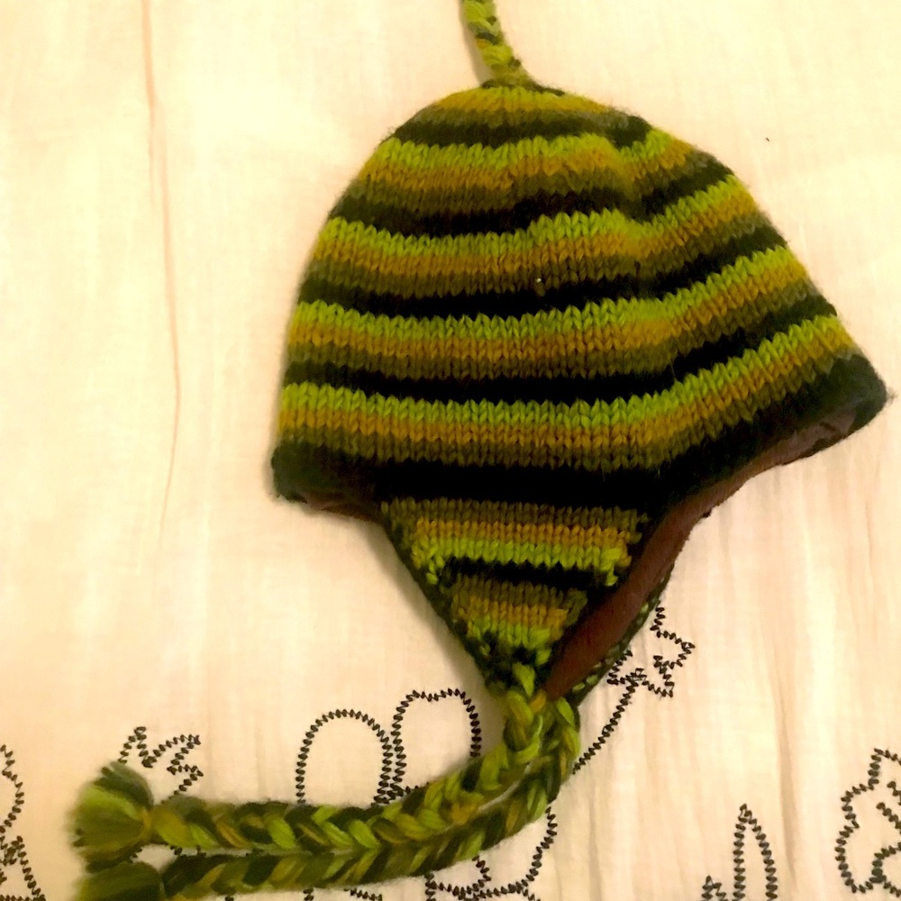 Green striped 100% wool Fairtrade Nepalese winter hat